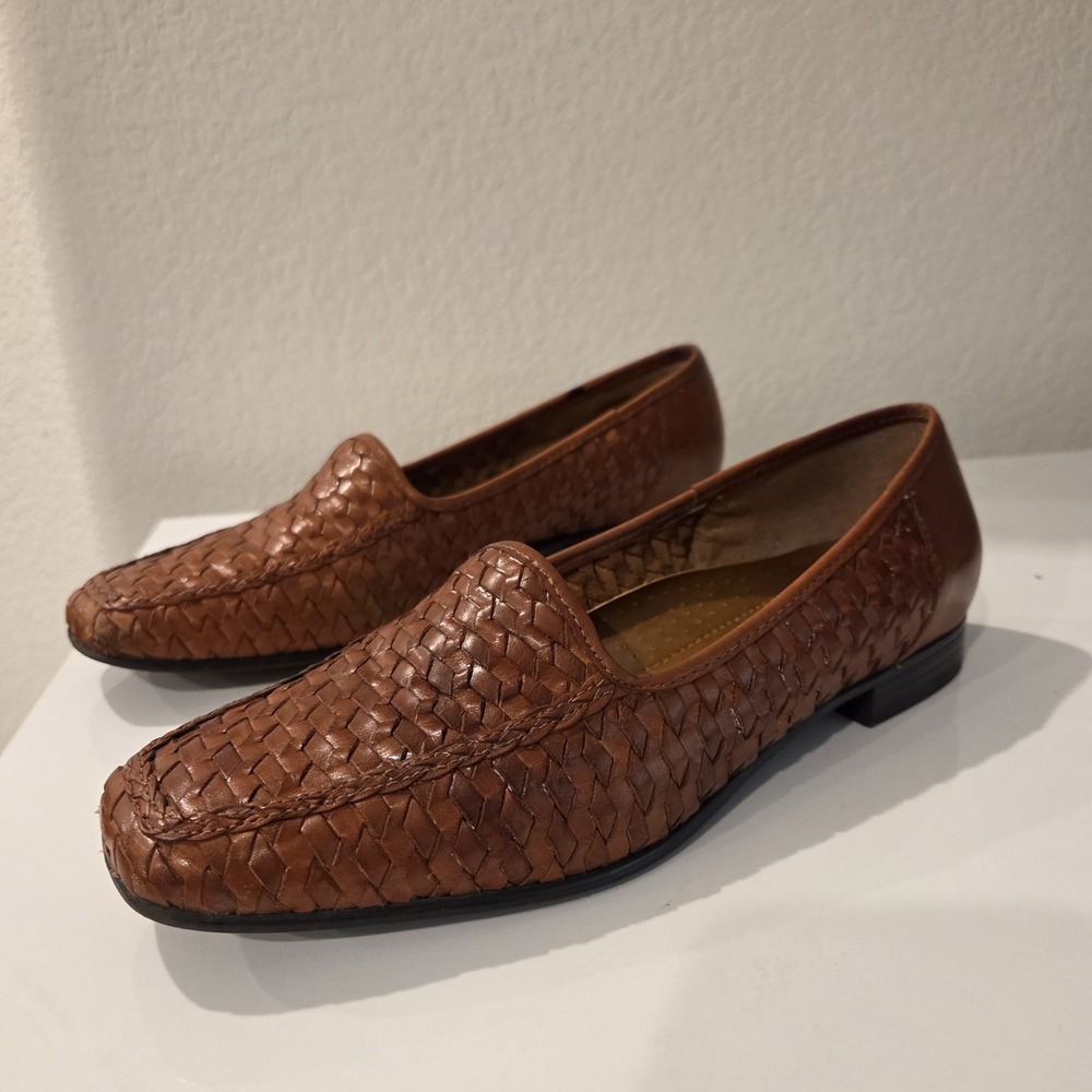 Trotters Cognac Woven Leather Loafers